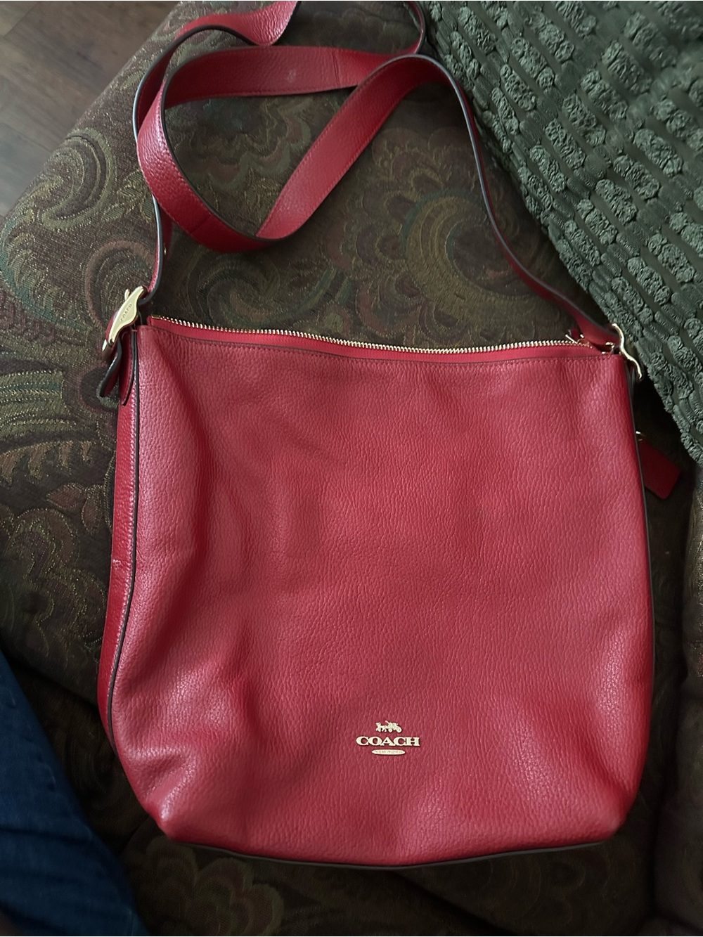 Coach Red Pebble Leather Shoulder Bag with Gold Hardware